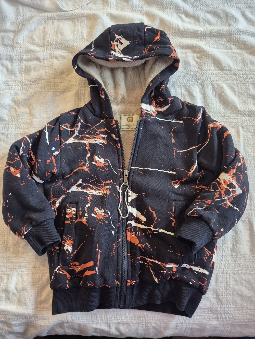 Bumeex boys size 120 or 5/6 Sherpa lined full zip hooded sweatshirt VGUC